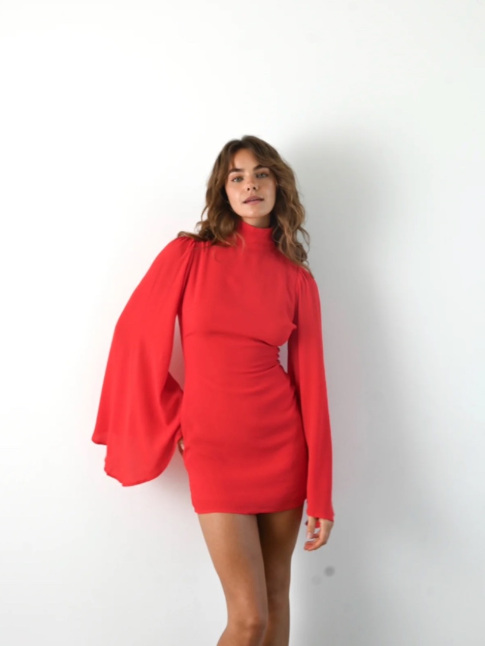 Yellow The Label Long Sleeve Red Mini Dress
